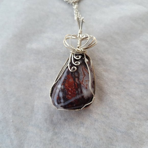Jasper Quartz Blend Polished Rock Hand Wrapped in Argentium Sterling Silver Wire - Picture 8 of 8